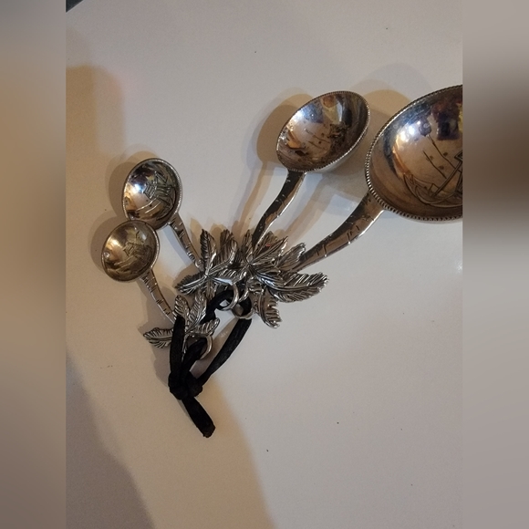 Ganz Measuring Spoon Set of 4- Palm Trees & Tropical Drinks Embossed Metal - Picture 1 of 8